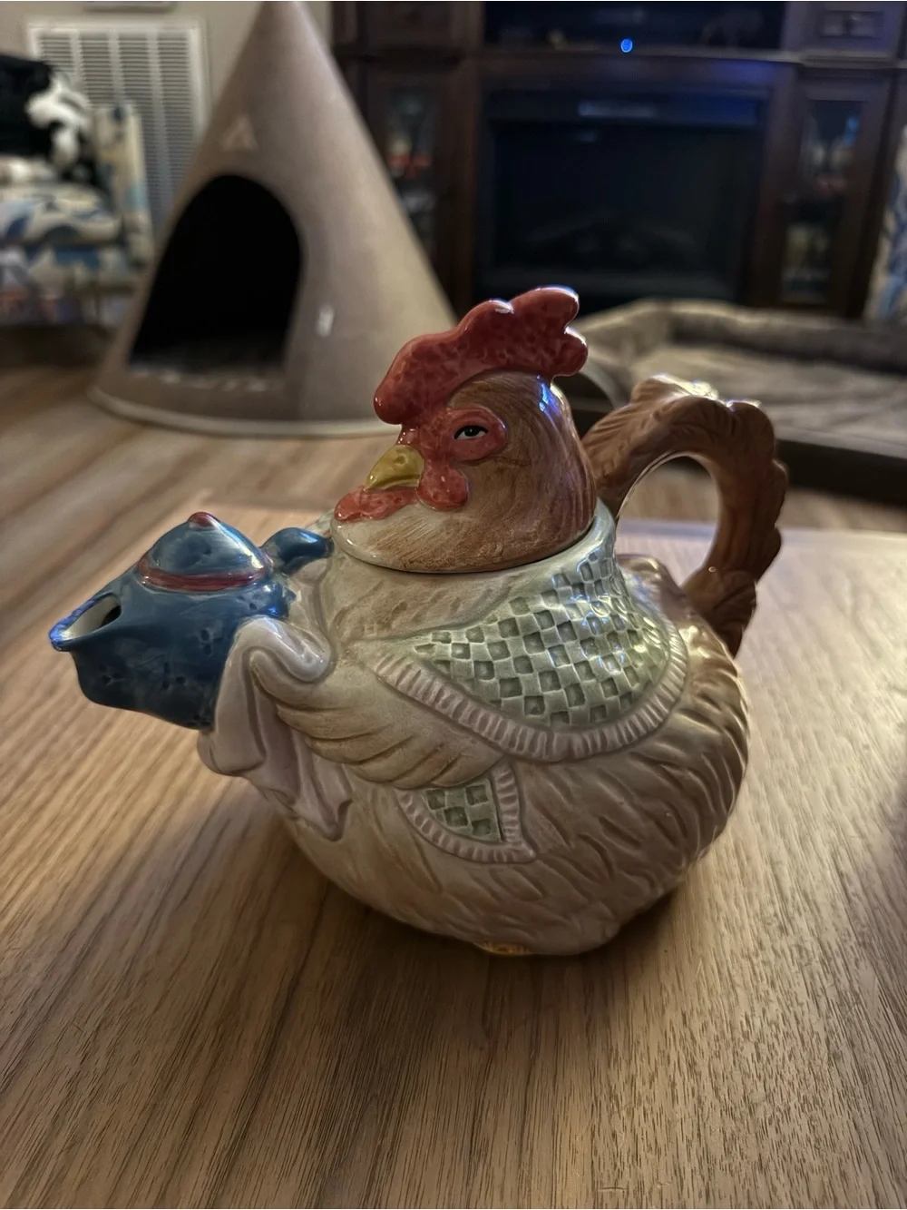 Fitz and Floyd Rooster Teapot in Red, Blue, Cream and Brown